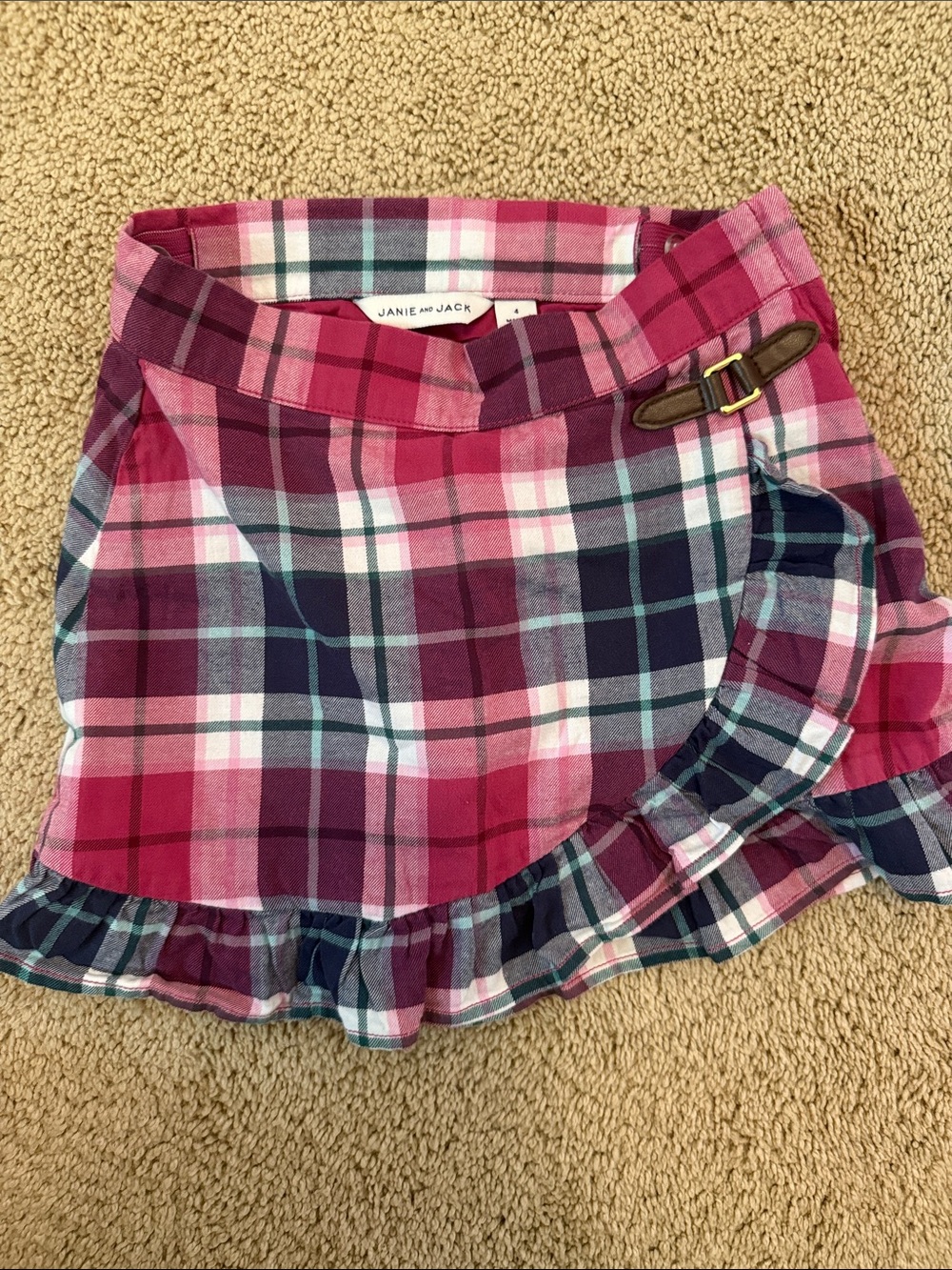 Janie and Jack Pink and Navy Plaid Ruffle Wrap Skirt